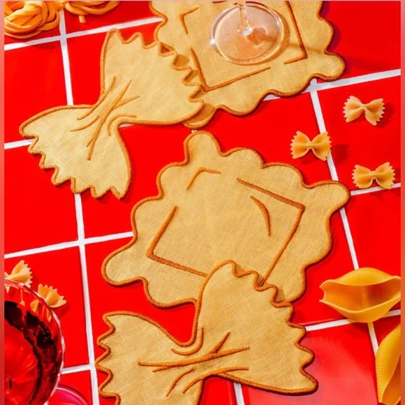 NWT SET Piecework Pasta Linen Cocktail Napkins & Crudite Tomato Vellum Coasters - Picture 3 of 10